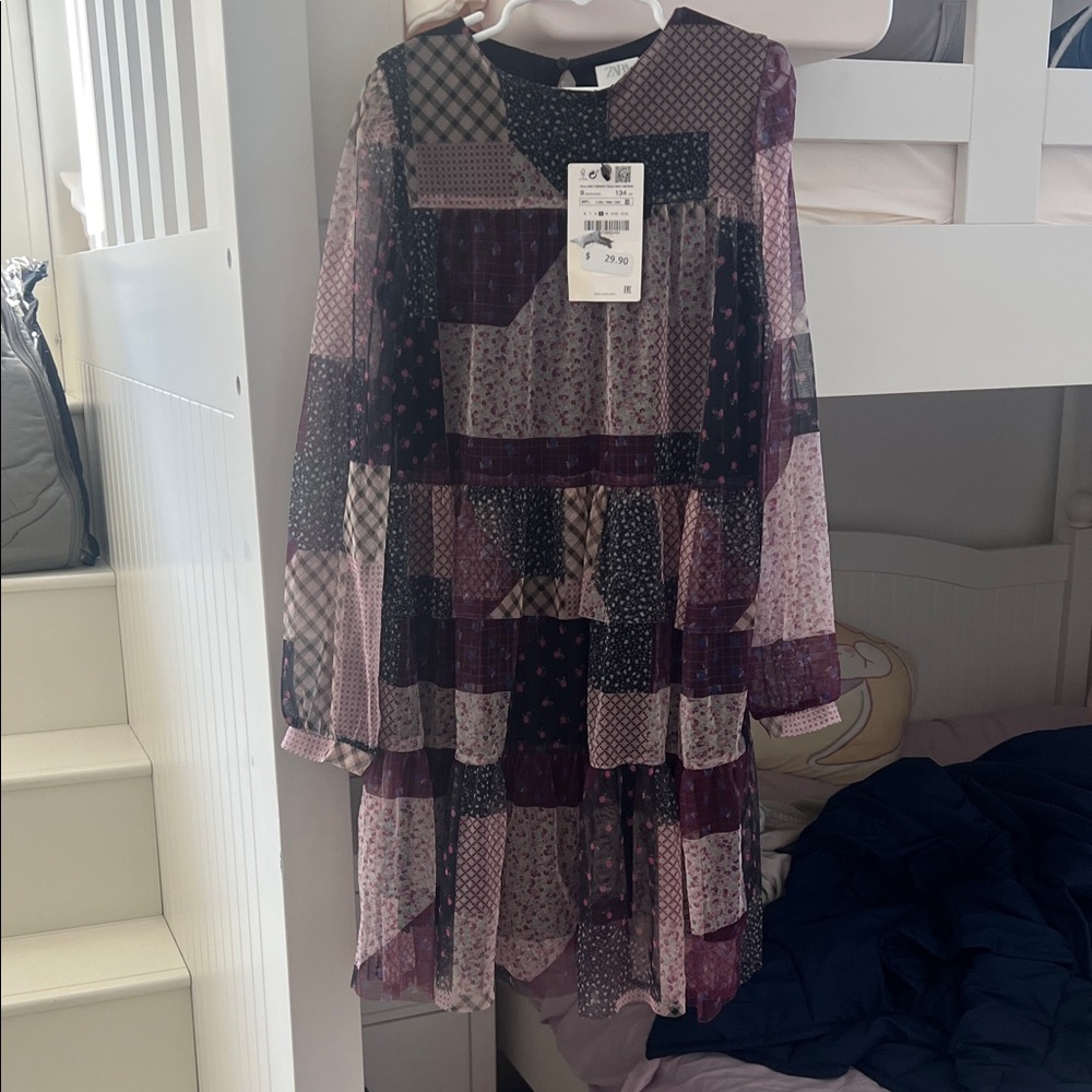 Zara Geometric Patterned Dress - Black and Purple